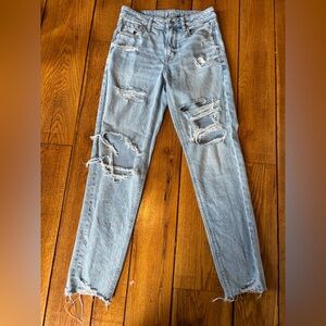 American Eagle Light Wash Distressed Straight Leg Jeans Women’s 2 Rigid Denim